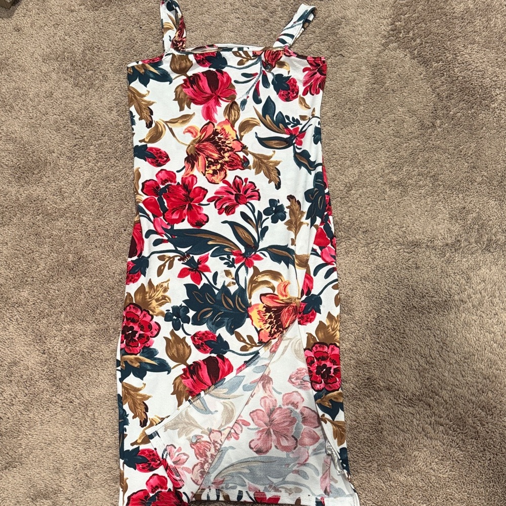 SHEIN Floral Midi Dress - Red, Pink, Blue, Brown